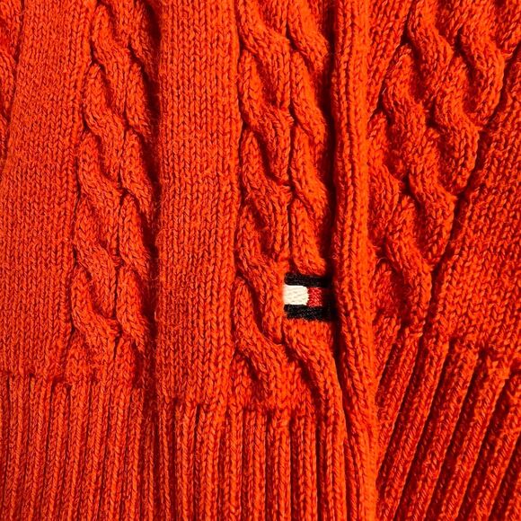 Tommy Hilfiger Orange Cable Knit Ribbed Long Sleeve Sweater Women's Size Small - Picture 4 of 5